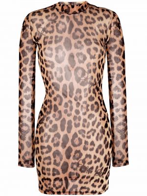 Коктейлна рокля с принт с леопардов принт Philipp Plein кафяво
