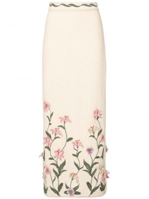 Kvetinová puzdrová sukňa s výšivkou Agua By Agua Bendita béžová