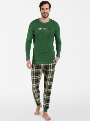 Pikkade käistega mustriline püksid Italian Fashion roheline