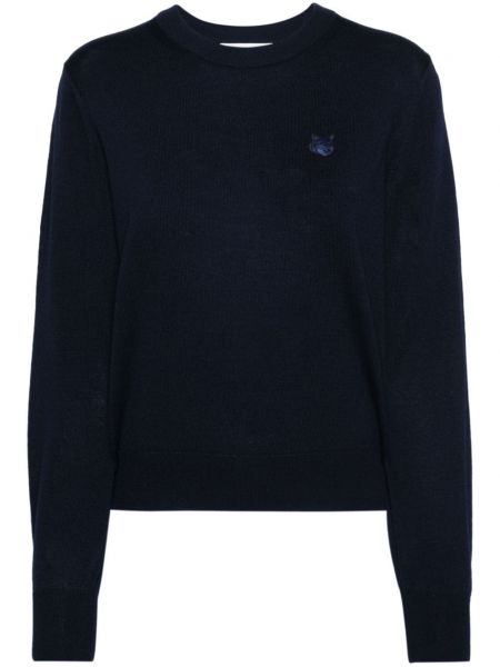 Плетен пуловер Maison Kitsuné синьо