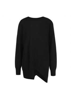 Шерстяной пуловер свободного кроя с круглым вырезом Y`s, черный