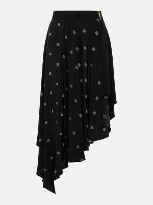 Jupe mi-longue en soie asymétrique Givenchy noir