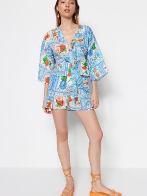 Плетена памучна блуза в тропически десен Trendyol