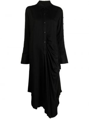 Миди рокля с драперии Yohji Yamamoto черно