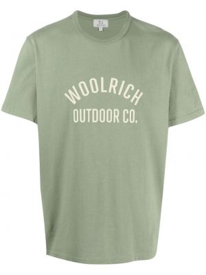 Bavlnené tričko s potlačou Woolrich zelená