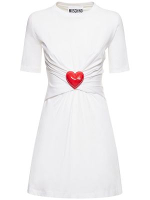 Mini šaty jersey se srdcovým vzorem Moschino bílé