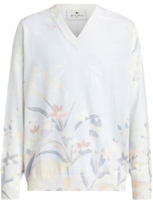 Bombažni pulover s cvetličnim vzorcem s potiskom Etro bela