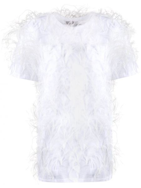 Camiseta con plumas de plumas Valentino blanco