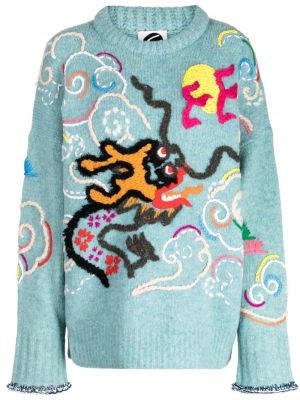 Vlnený sveter s výšivkou Yanyan Knits modrá