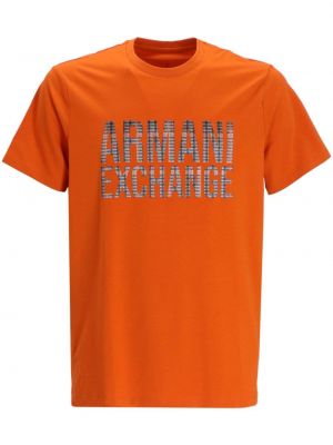 Bombažna majica s potiskom Armani Exchange oranžna