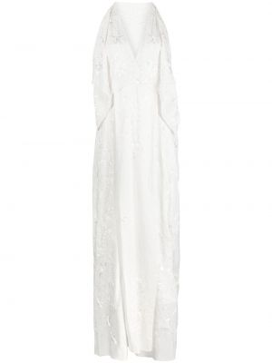 Svilena obleka s cvetličnim vzorcem Zeus+dione bela