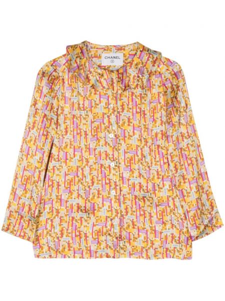 Svilena košulja s printom Chanel Pre-owned žuta