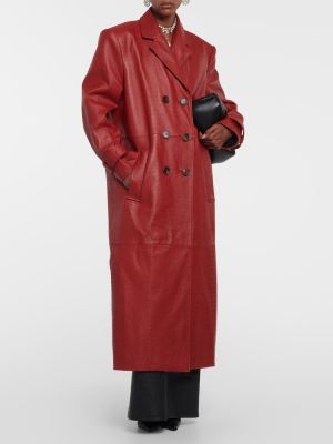 Płaszcz skórzany oversize Alessandra Rich czerwony