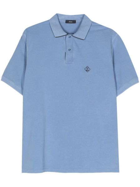 Medvilninis siuvinėtas polo marškinėliai Herno mėlyna