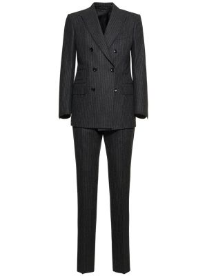 Flanelový pruhovaný vlnený oblek Tom Ford sivá