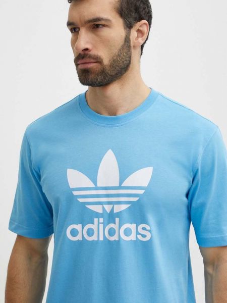 Bavlněné tričko s potiskem Adidas Originals modré