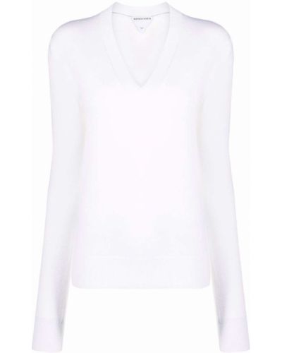 Jersey de punto con escote v de tela jersey Bottega Veneta blanco