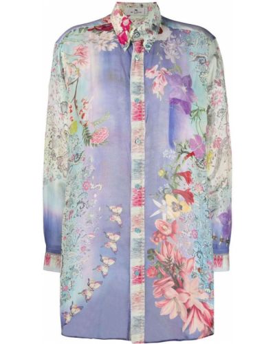 Camisa con botones de flores con estampado Etro azul