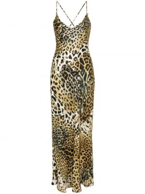 Копринена коктейлна рокля с принт с леопардов принт Roberto Cavalli