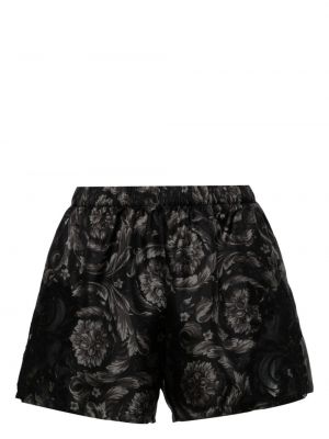Pantaloni scurți de mătase cu imagine Versace negru