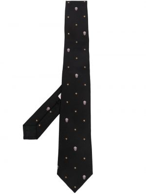 Černá žakárová hedvábná kravata s hvězdami Alexander Mcqueen