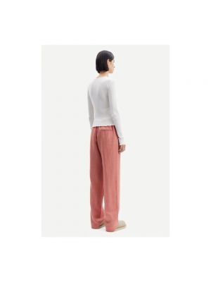 Pantalones rectos de lino Samsøe Samsøe rosa