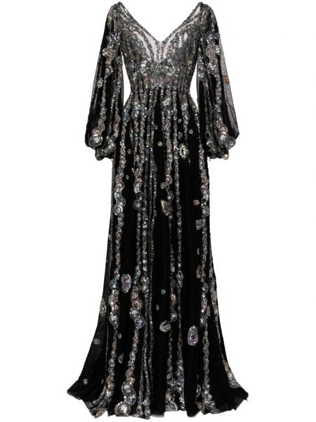 Ίσιο φόρεμα με χάντρες από τούλι Saiid Kobeisy μαύρο