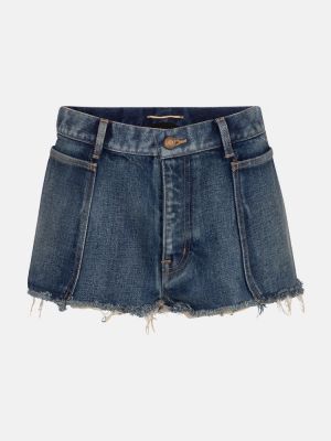 Shorts di jeans a vita bassa Saint Laurent blu