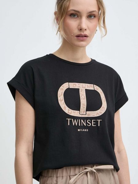 Koszulka bawełniana Twinset czarna