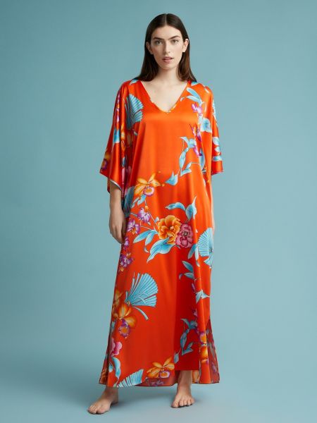 Vestido de flores con estampado Natori naranja