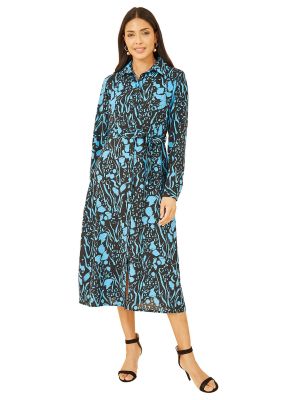 Платье-рубашка с принтом с длинным рукавом с животным принтом Yumi синее