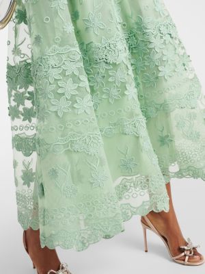 Virágos selyem midi ruha Elie Saab zöld