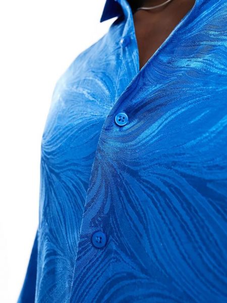 Жаккардовая атласная рубашка Asos синяя