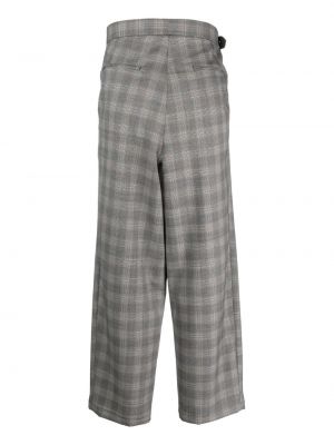 Kostkované vlněné rovné kalhoty s potiskem Facetasm šedé