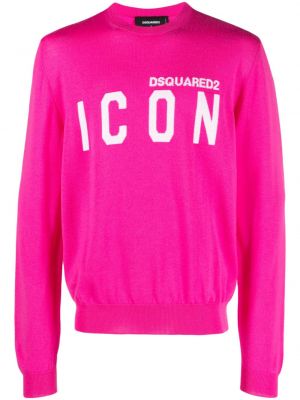 Памучен пуловер с принт Dsquared2 розово