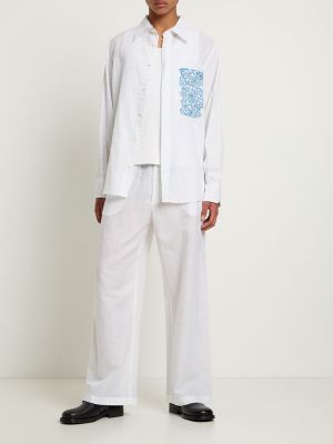 Bavlnená ľanová košeľa s potlačou Federico Cina biela