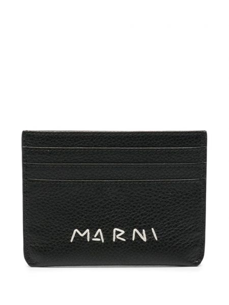 Δερμάτινος κάτοχος κάρτας με κέντημα Marni μαύρο