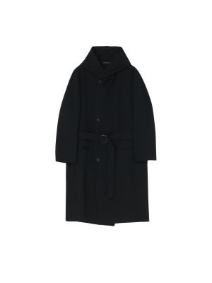 Шерстяное пальто с капюшоном Yohji Yamamoto черное