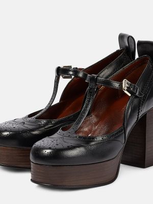 Кожени полуотворени обувки на платформе See By Chloã© черно