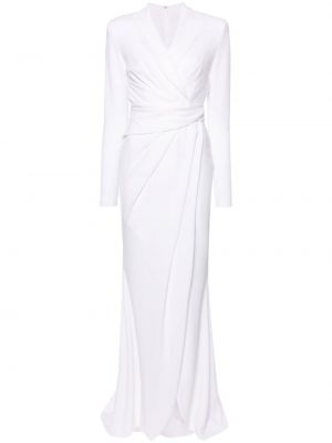 Krepové drapované večerní šaty Talbot Runhof bílé