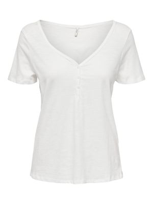 Jednofarebné bavlnené priliehavé tričko Only - biela