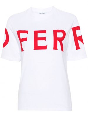 Памучна тениска с принт бяло Ferragamo