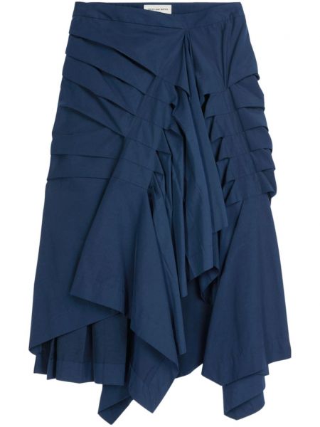 Jupe longue asymétrique plissé Dries Van Noten bleu