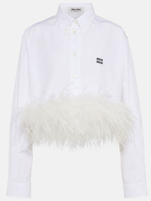 Medvilninė marškiniai su plunksnomis Miu Miu balta