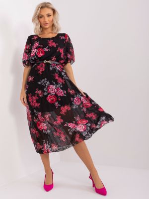 Sukienka mini w kwiatki z krótkim rękawem Fashionhunters czarna
