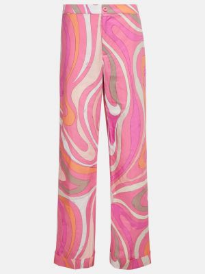 Хлопковые брюки с высокой талией с принтом Pucci розовые