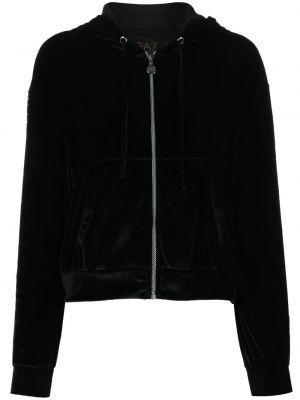 Blixtlås sammet hoodie Ea7 Emporio Armani svart