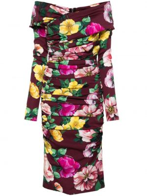 Midi obleka s cvetličnim vzorcem s potiskom Dolce & Gabbana