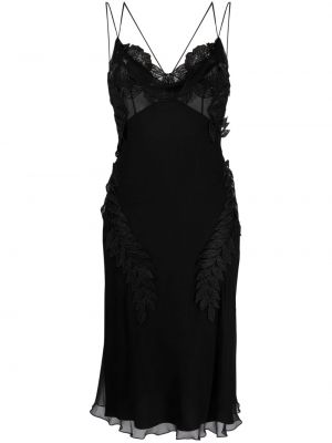 Копринена миди рокля с дантела Alberta Ferretti черно