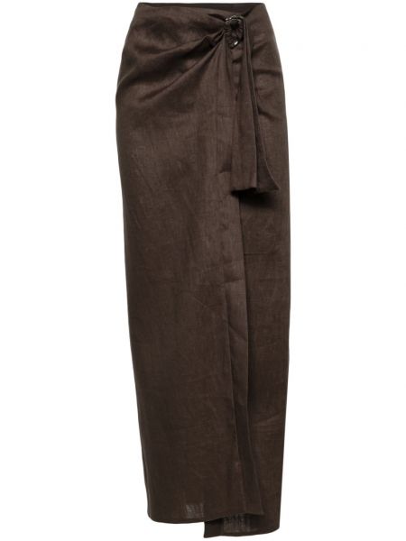 Lniana długa spódnica asymetryczna Manuri brązowa